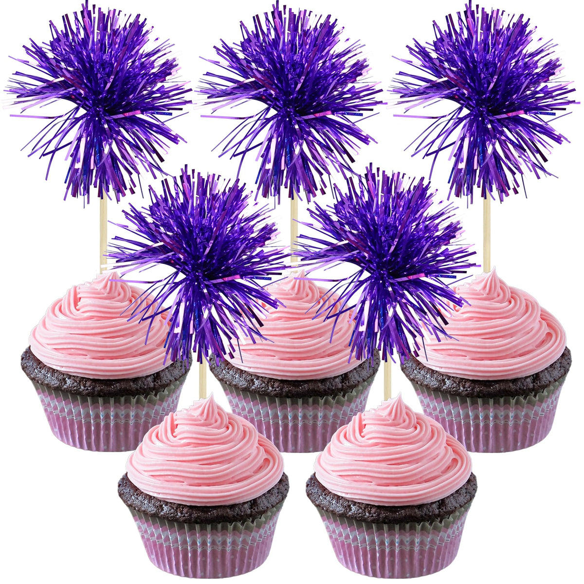 Gyufise 30Pcs Foil Firework Cupcake Toppers Sparkle Tinsel Cake Toppers Tinsel Drink Cake Decoration Cocktail Picks for Birthday Wedding Graduation Party Supplies Dark Blue