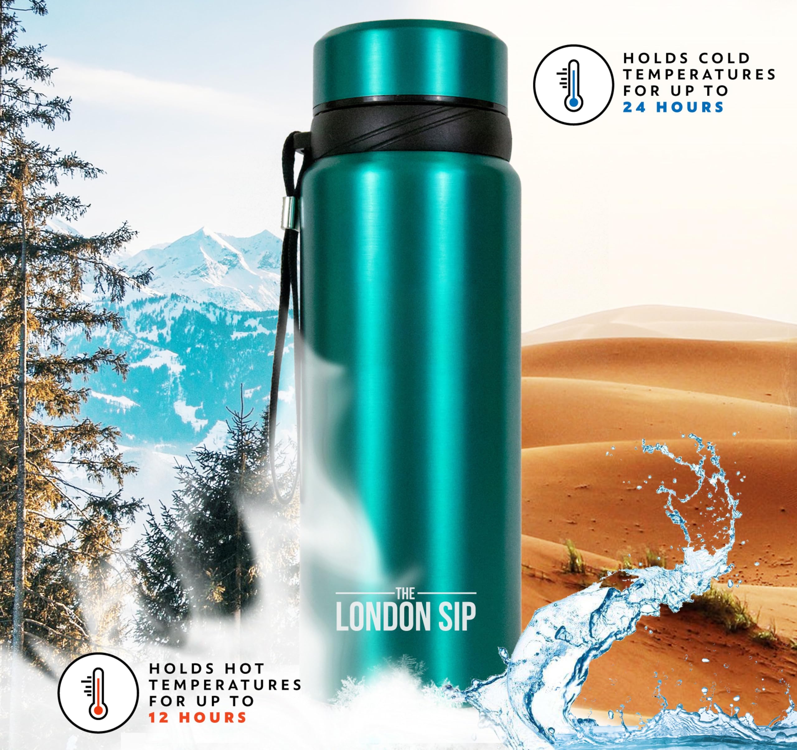 London Sip 25 oz Multi-Function Travel Mug and Tumbler Tea Infuser Water Bottle Fruit Infuser Flask Hot and Cold Double Wall Stainless Steel Coffee Thermos, Celestial Blue