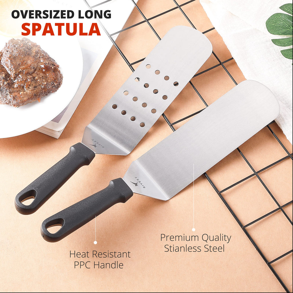 Rivexy 5-PCS Premium Griddle Accessories Kit, Ultimate Stainless Steel Flat Top Grill Accessories for Blackstone BBQ, Teppanyaki, Hibachi – Durable Griddle Spatula, Ideal for Outdoor & Camping