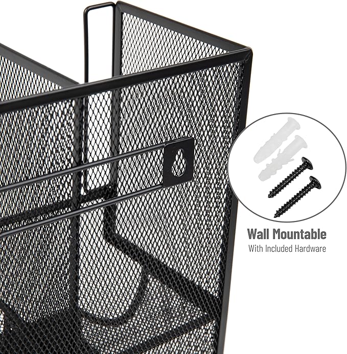 Mind Reader Multipurpose Countertop Organizer, Office Breakroom and Desktop Storage, Metal Mesh, Black