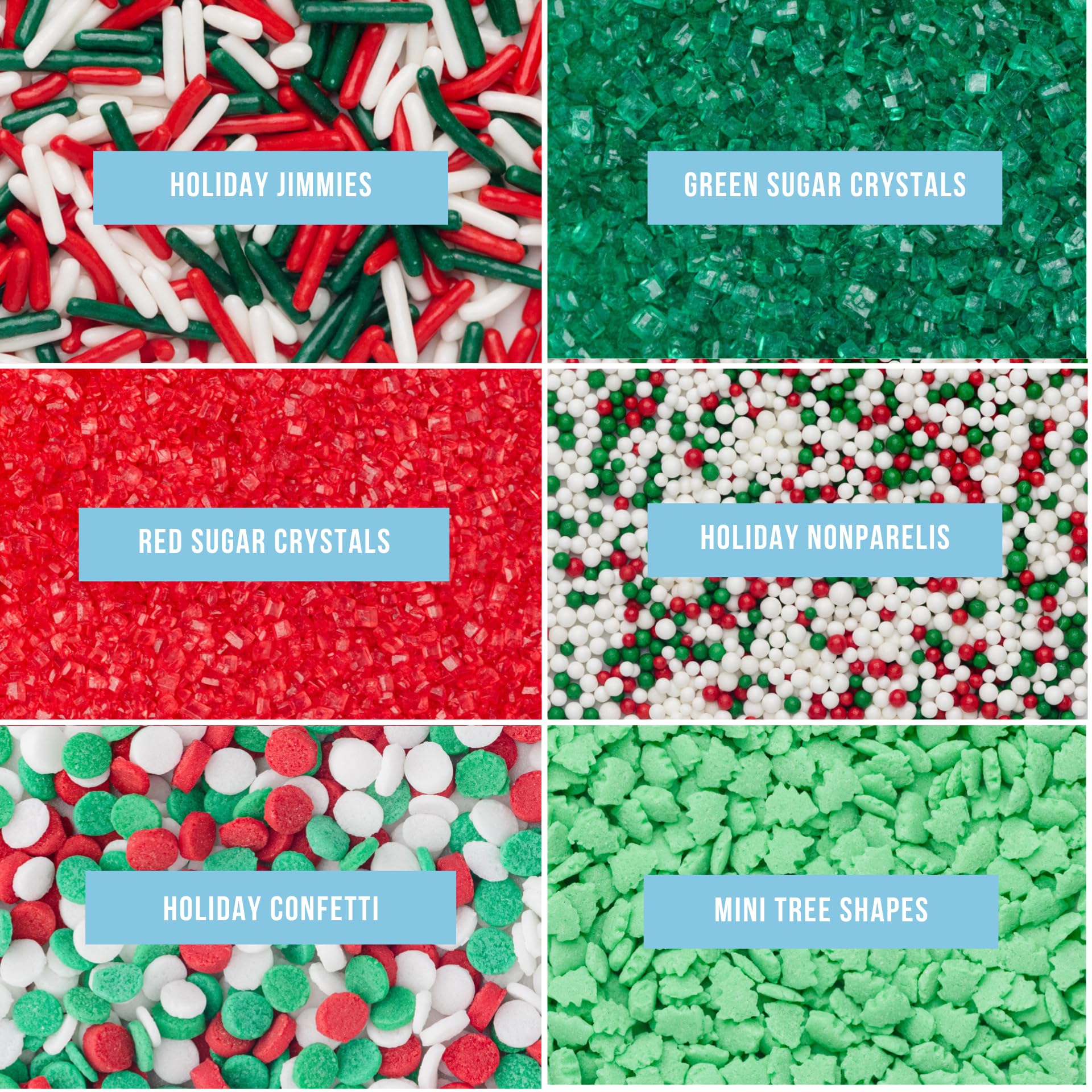 Sweets Indeed Christmas Sprinkles Mix – 6-Cell Holiday Assortment 6.45 oz | Edible Jimmies, Nonpareils & Sugar Pearls for Decorating Christmas Cookies, Cupcakes, Cakes & Holiday Desserts