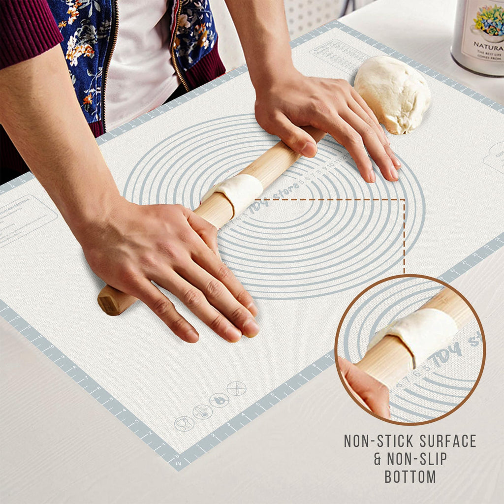 26 * 16 inches White grey, Non-Slip Silicone Baking Sheets - Baking Mat with 0.7mm Thickness - Non-Stick Pastry & Cookie Mat for Kitchen Counter for Rolling Out Dough with Measurements.