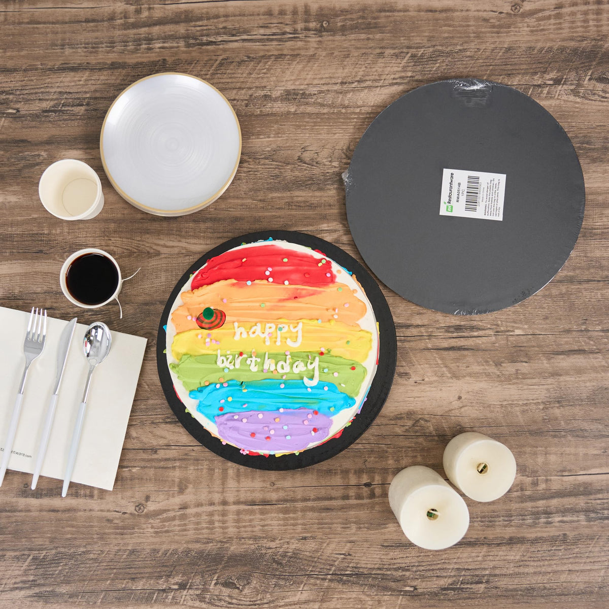 Restaurantware Round Black Cardboard Cake Drum Board, 12 in