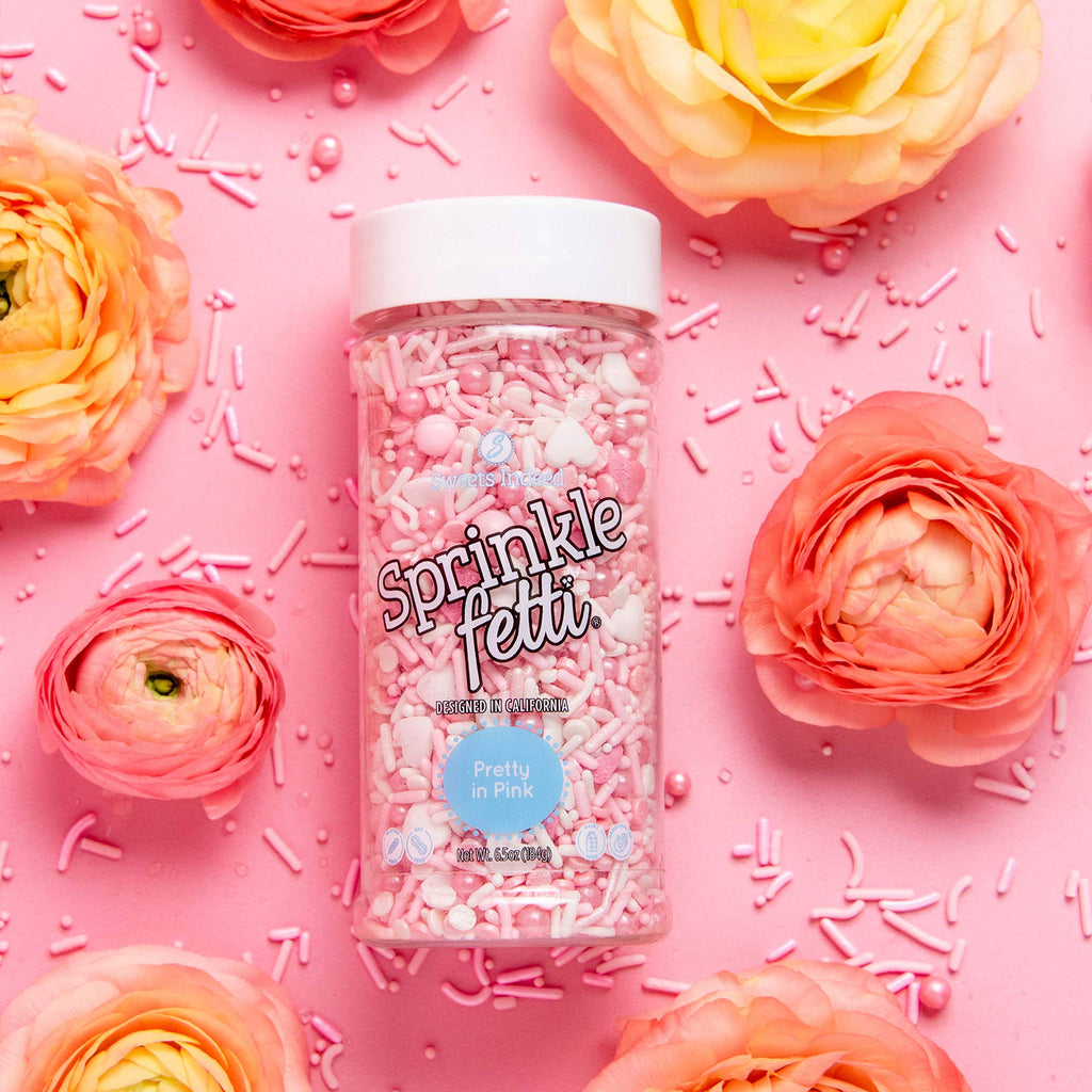 Sweets Indeed Valentines Day Heart Sprinkle Mix | Pink & White Jimmies, Sugar Pearls, Confetti Quins, Nonpareils & Heart Shapes | Baking & Decorating, 4 ounces