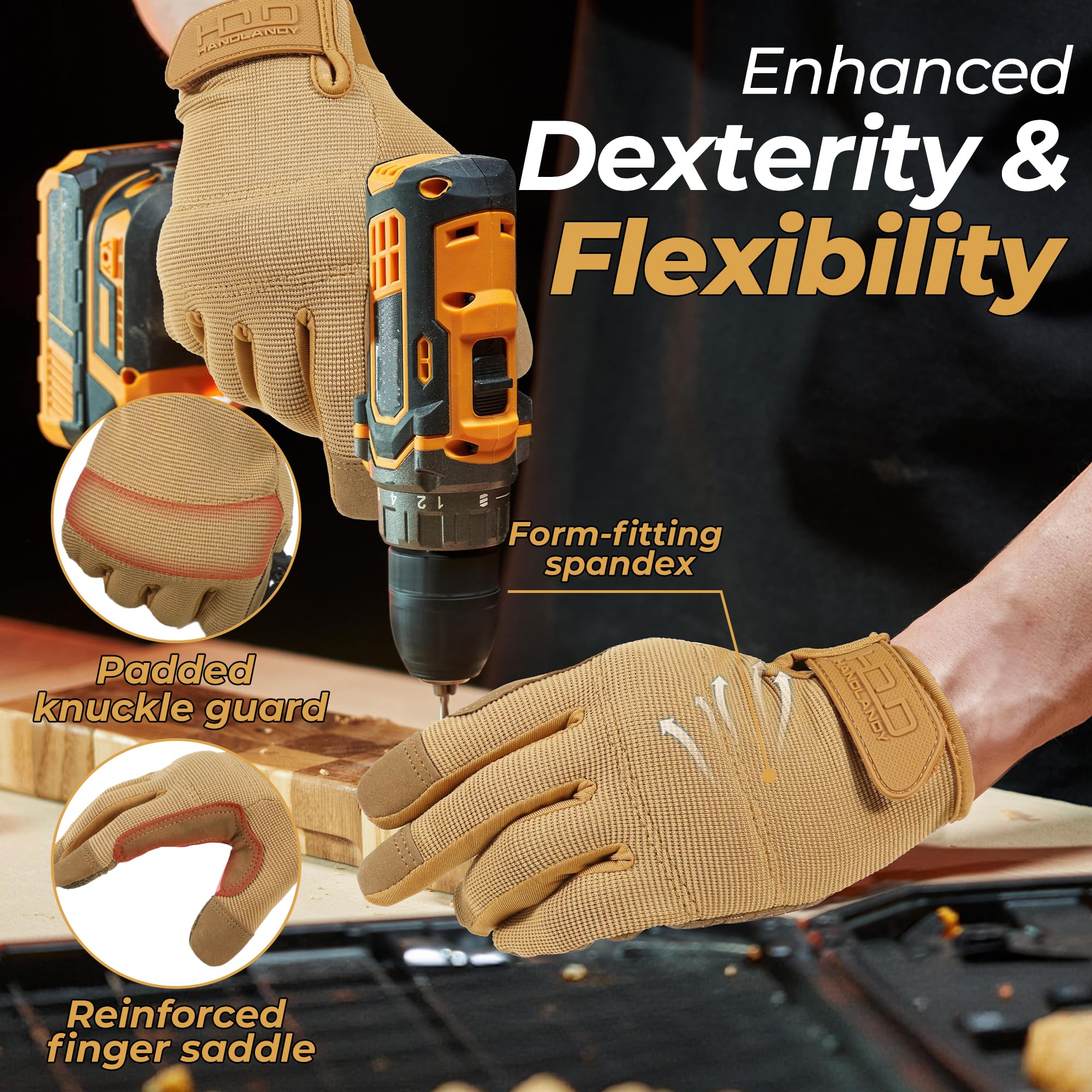 HANDLANDY Work Gloves for Men & Women, Utility Mechanic Working Gloves Touch Screen with Grip, Flexible Breathable Gardening Gloves for Yard Maintenance (2X-Large, 1 Pair)