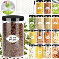 Plastic Jars with Lids, 16 Pcs 32 OZ Large Plastic Storage Jars with Black Leakproof Lids Cylinder Plastic Storage Container Jar Reusable Clear Empty Jars for Home and Kitchen Organizing
