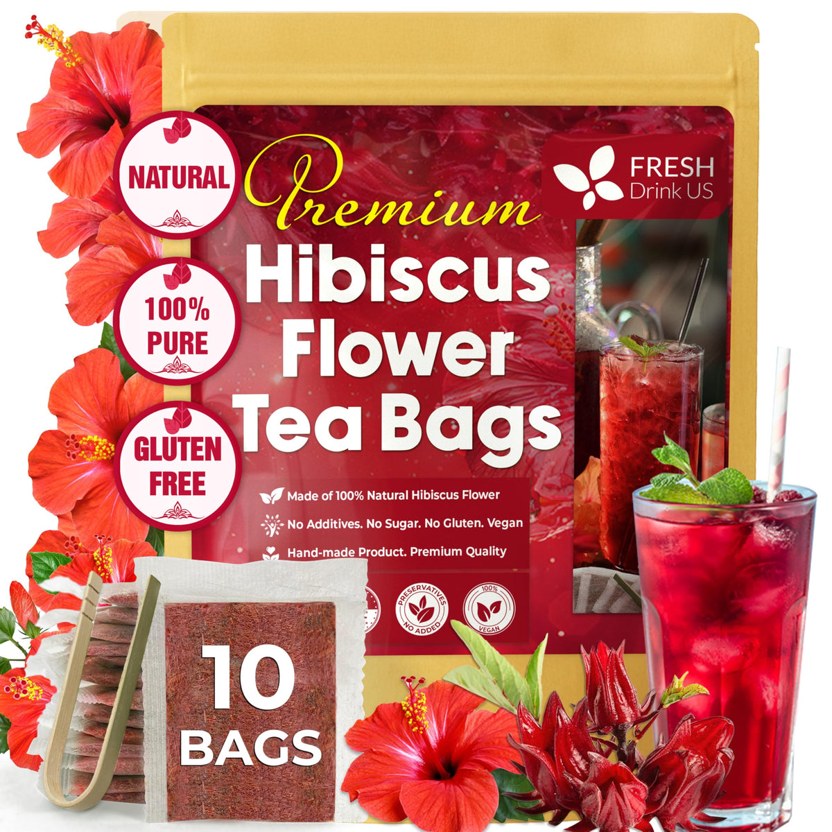 FreshDrinkUS, Premium Soursop Leaf Tea, 10 Count, Pure, Caffeine Free