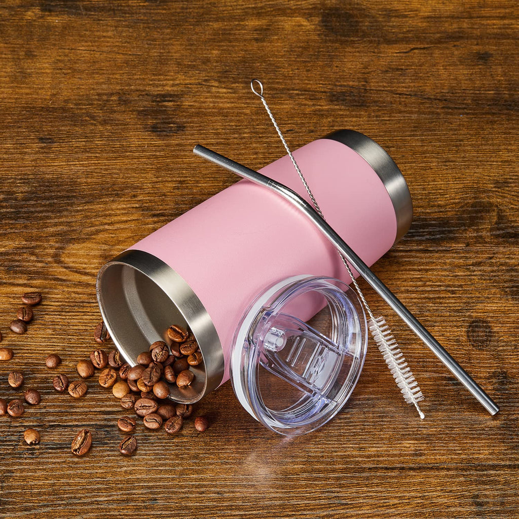 COMOOO 20oz Tumbler Bulk Double Wall Vacuum Insulated Travel Mug, Stainless Steel Tumbler with Lid and Straw Durable Powder Coated Insulated Coffee Cup for Cold & Hot Drinks (pink, 4 pack