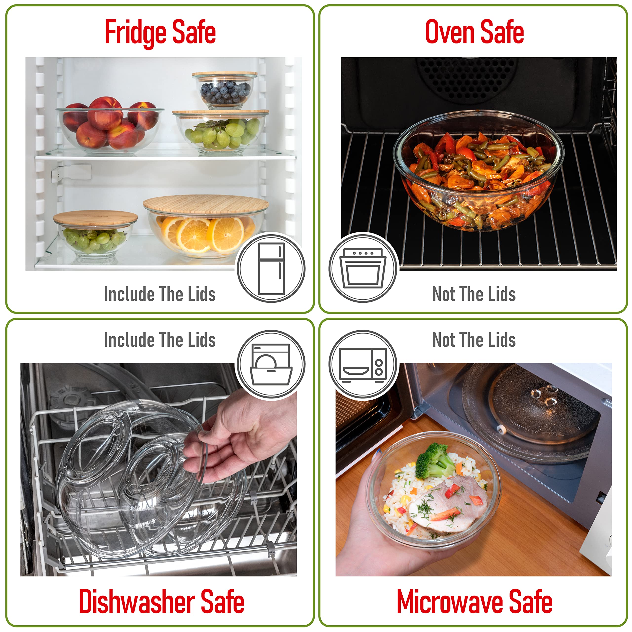 dokaworld Stackable Space-Saving Set of 5 Nesting Glass Bowls with Bamboo Lids for Foodprep, Storage, Baking, Mixing & Cooking, Microwave & Oven Safe BPA Free Heat Resistant Inert Borosilicate Glass