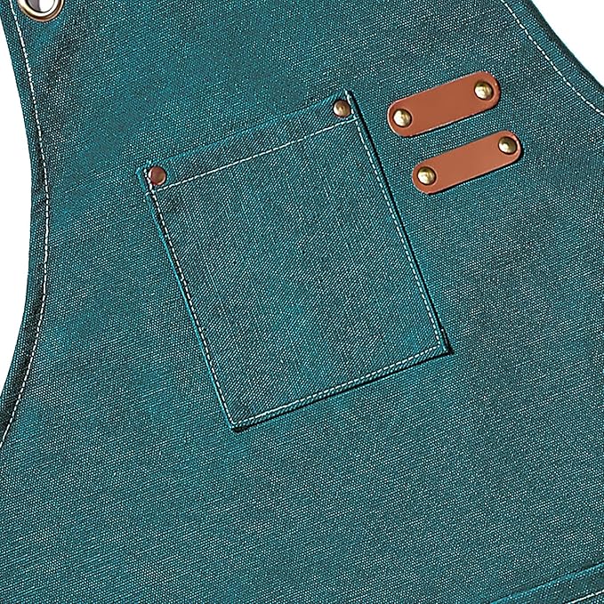 AFUN Chef Aprons for Men Women with Large Pockets, Cotton Canvas Cross Back Heavy Duty Adjustable Work Apron, Size M to XXL (Darkgreen)