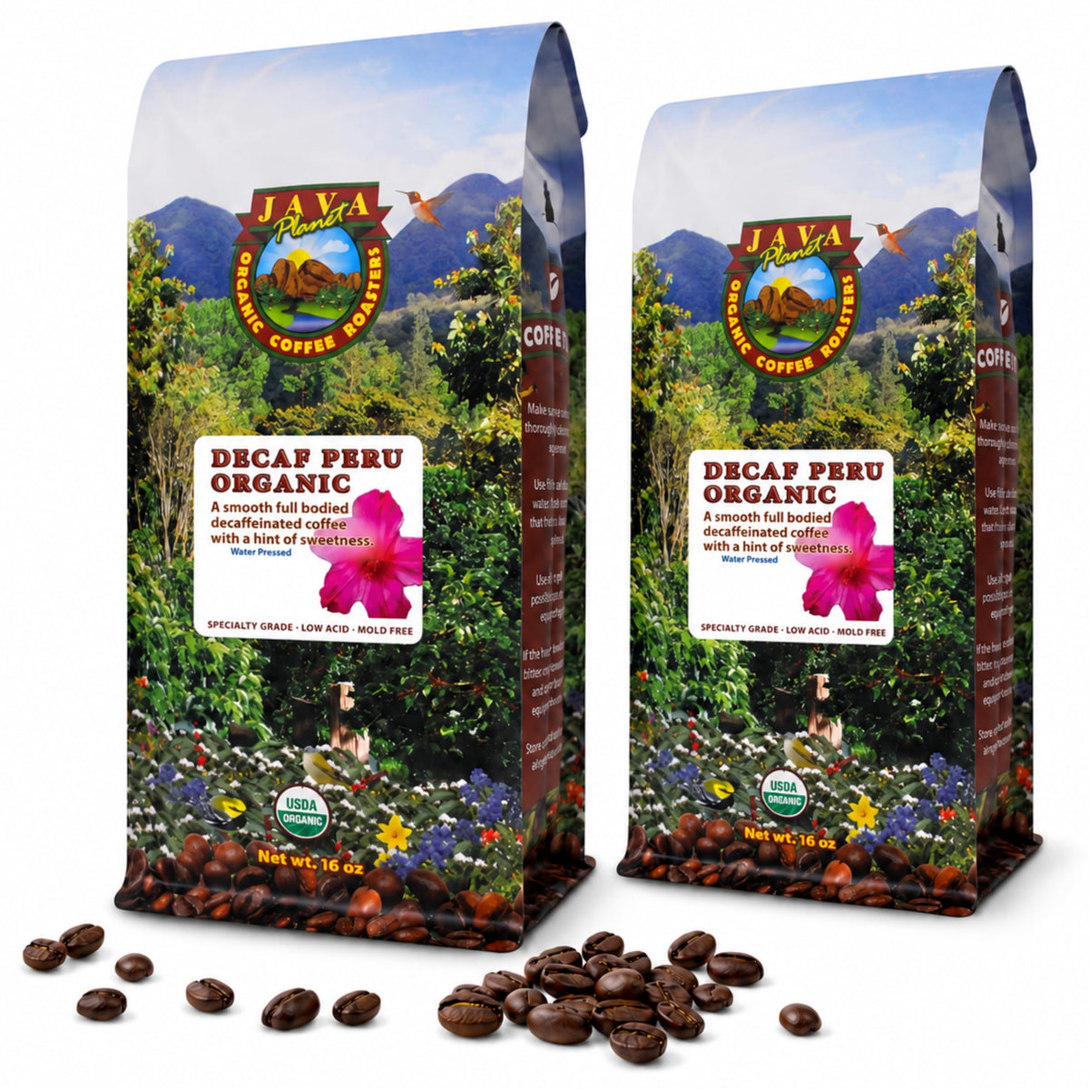 Java Planet Low Acid Organic Coffee, Peruvian Decaf, Medium Dark Roast 32oz