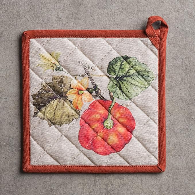 Maison d' Hermine Pot Holders 100% Cotton Heat Resistant Potholders 8" x 8" Hot Pads with Loop BBQ, Cooking, Baking, Grilling, Kitchen, Handling Hot Pans (Pack of 1, Potiron)