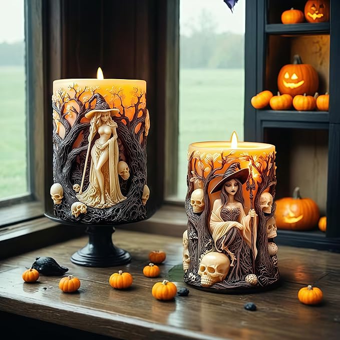 Witch Cylinder Silicone Candle Mold for Candle Making,Pillar Casting Silicone Molds for Resin Casting,Scented Candle, Soap,Silicone Molds for Home Decor,Resin Craft Gifts (C)