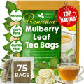 FreshDrinkUS Premium 75 Mulberry Leaf Tea Bags, 100% Natural & Pure. Loose Leaf Herbal Tea. Made with Natural Material Tea Bags. No Sugar, No Caffeine, No Gluten, Vegan