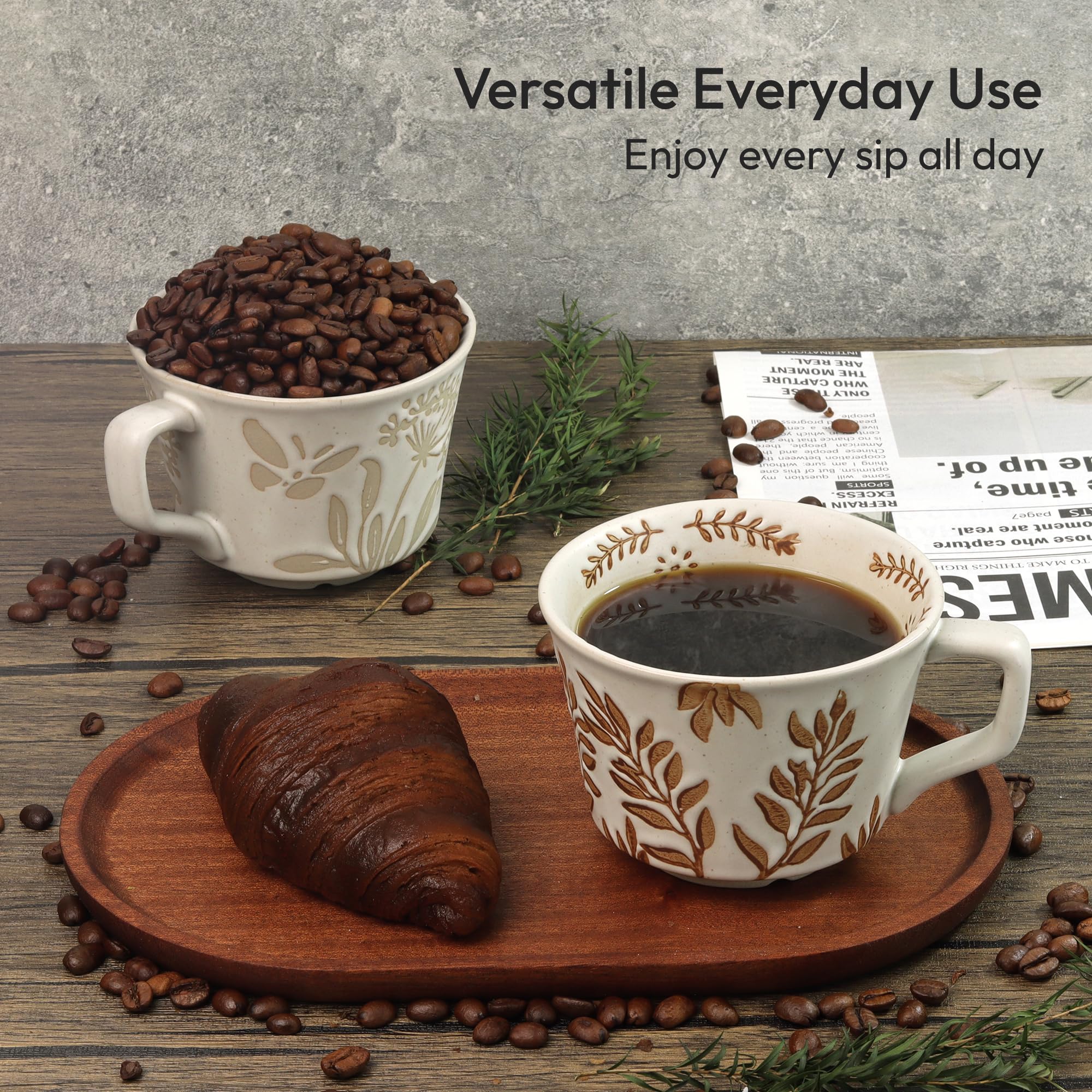 LINVIA 11 oz Ceramic Coffee Mug, Stoneware Teacup with Handle