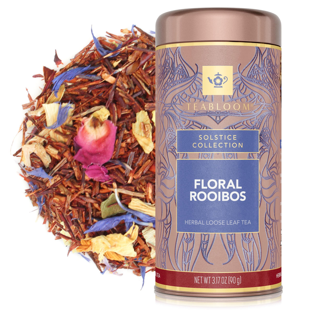 Teabloom Organic Herbal Tea, African Safari Loose Leaf Tea, Sweet Rooibos Blend with Berry Flavors and Vanilla, USDA Certified Organic, Fresh Whole Leaf Blend in Reusable Gift Canister, 3.53 oz/100 g Canister Makes 35-50 Cups