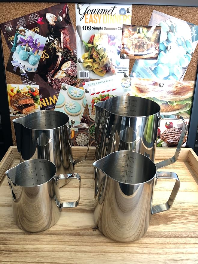50oz Milk Frothing Pitcher - Stainless Steel Cup With Double Measurement Scales for Latte Art, Espresso and Cappuccino Maker - 18/8 Stainless Steel Steaming Pitcher