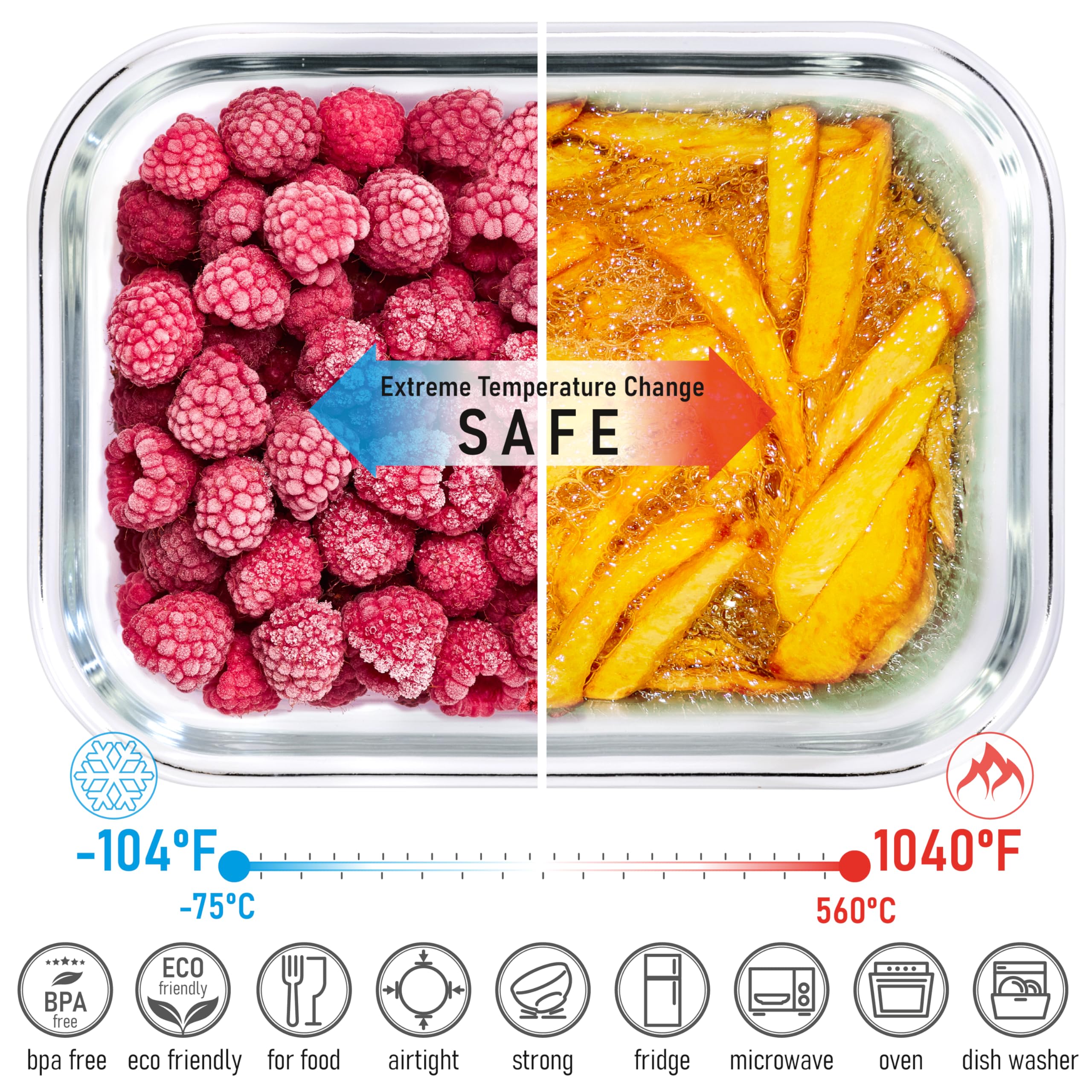 dokaworld Glass Container Set with Acacia Lids - 4 Stackable Meal Prep Containers. Durable heat resistant Inert Borosilicate Glass
