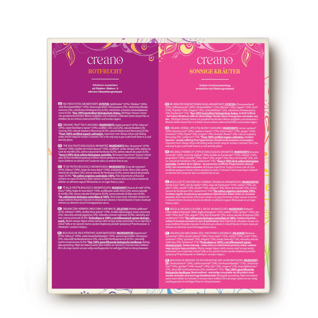 Creano Organic Herbal & Fruit Tea Gift Set - 27 Tea Bags in 9 Dreamy Varieties - 54g*