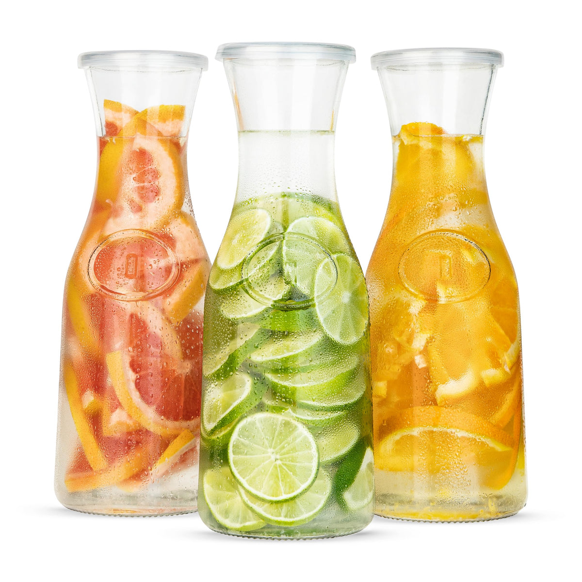 Kook Glass Carafes with Lids, for Mimosas Wine & Juice, Set of 3, Clear