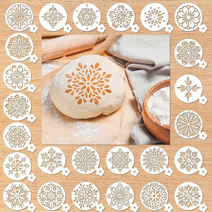 Coffee Latte Art Stencils - 25 Pcs Mandala Baking Stencils Decorating Template, Buttercream Sour Dough Bread Cookies Decorate Tools