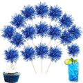 40 PCS Foil Firework Cupcake Toppers Sparkle Tinsel Cupcakae Picks Sparkler Fireworks Party Decorations Cocktail Fruit Toothpick for Birthday Wedding Graduation Party Decorations Supplies Dark Blue