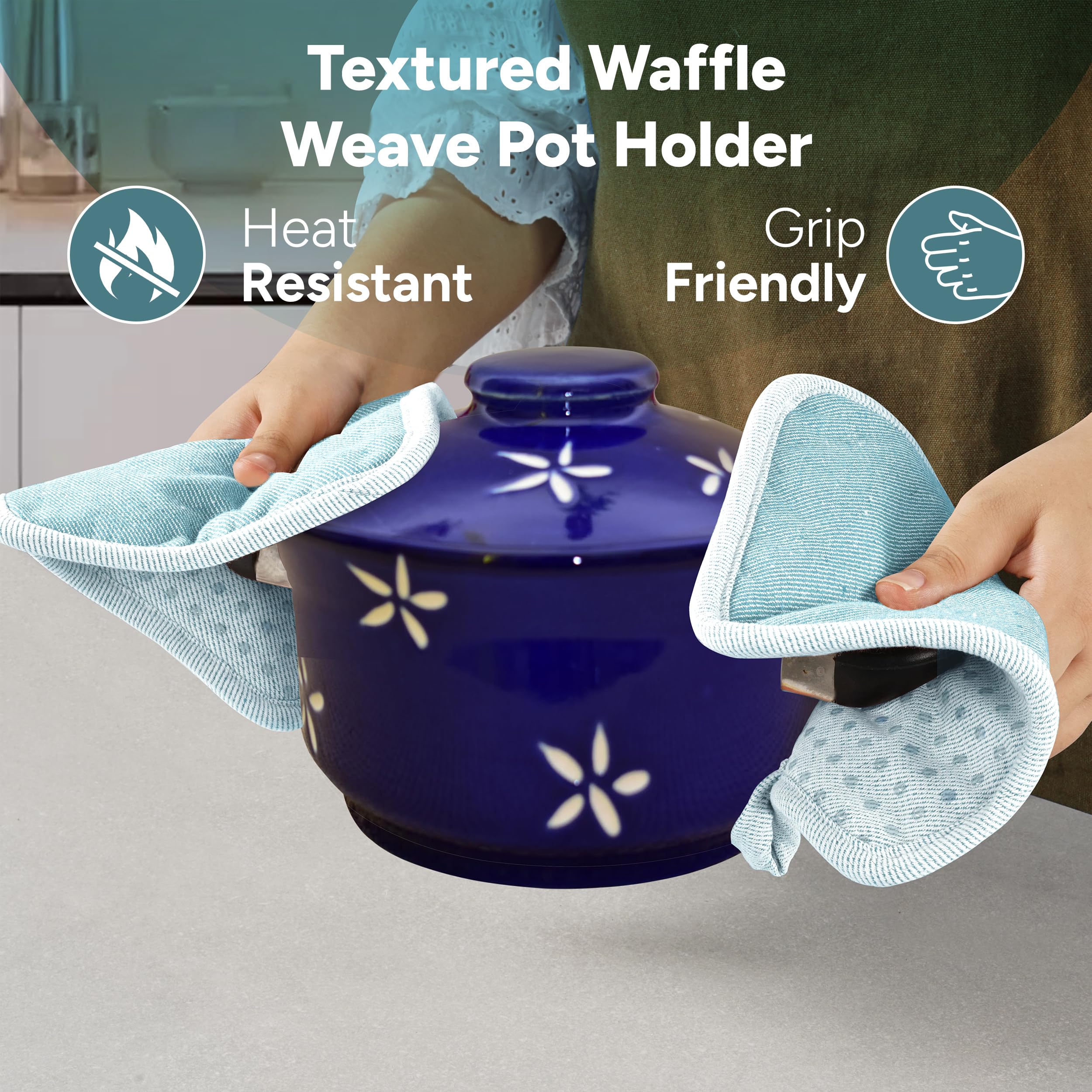 Casa Platino Silicone Oven Mitts & Pot Holders, 4-Piece – Oven Mitt for Baking & BBQ, Pot Holder for Kitchen, Hot Dishes & Microwave – Heat Resistant Up to 500°F, Non-Slip & Machine Washable – Aqua