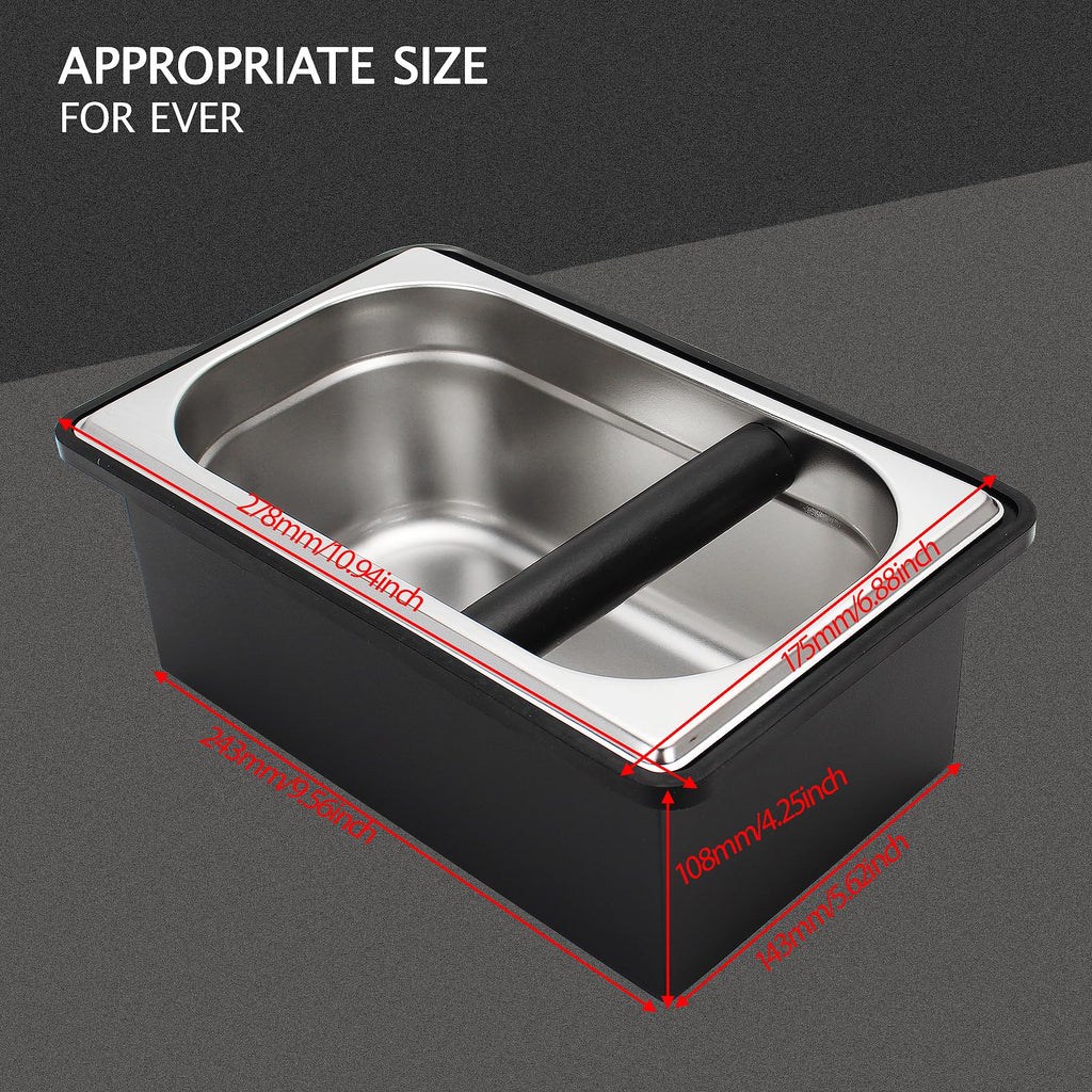 DIBTSA Espresso Knock Box,Stainless Steel Coffee Pucks Container, with Steel Holder and Noise Reduction Rubber Ring (10.94 x 6.88 x 4.25 inch)