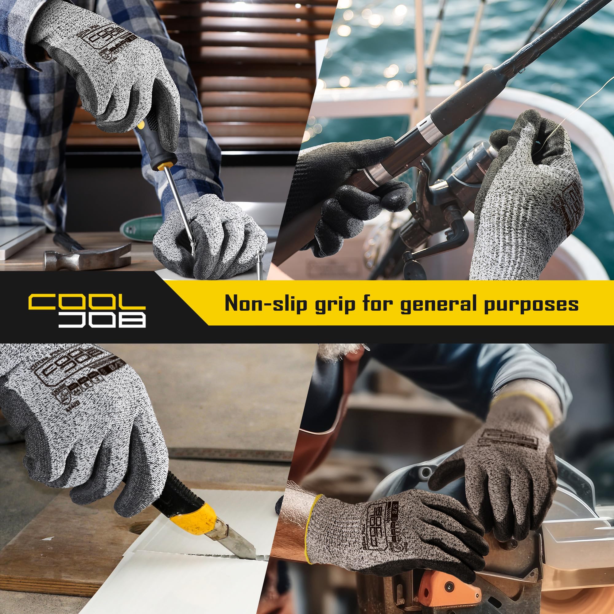 COOLJOB 120 Pairs A4 PU Cut Resistant Safety Work Gloves with Grip, L