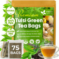 FreshDrinkUS, Premium 75 Tulsi Green Tea Bags, 100% Natural & Pure, Herbal Tea, No Sugar, No Caffeine, No Gluten, Vegan.