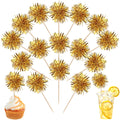 40 PCS Foil Firework Cupcake Toppers Fireworks Cupcake Picks Sparkle Tinsel Cake Decorations Cocktail Fruit Toothpick for Firework Theme Birthday Wedding Graduation Party Decorations Supplies Gold