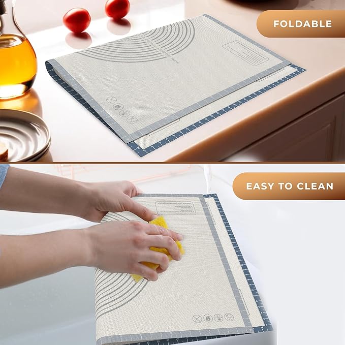 28 * 20 inches Grey, Non-Slip Silicone Baking Sheets - Baking Mat with 0.7mm Thickness - Non-Stick Pastry & Cookie Mat for Kitchen Counter for Rolling Out Dough with Measurements.