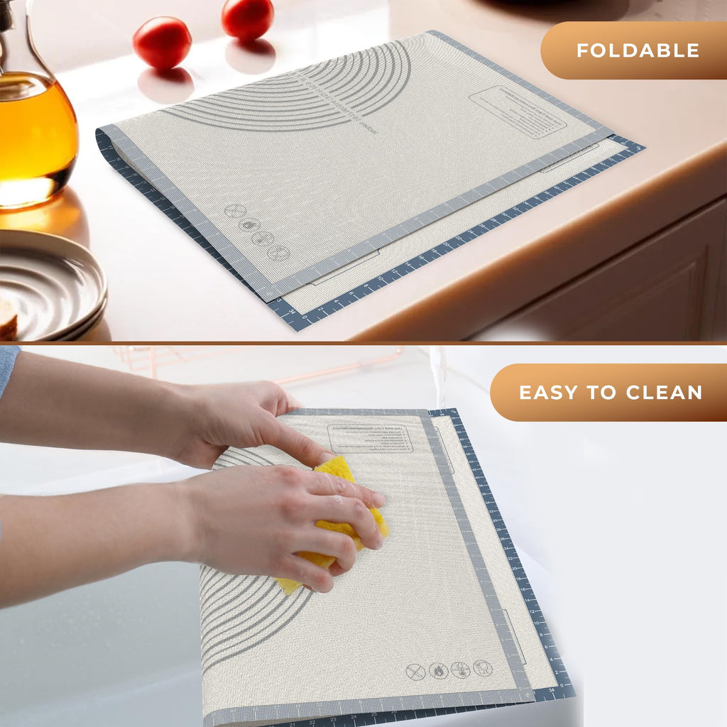 26 * 16 inches Grey, Non-Slip Silicone Baking Sheets - Baking Mat with 0.7mm Thickness - Non-Stick Pastry & Cookie Mat for Kitchen Counter for Rolling Out Dough with Measurements.