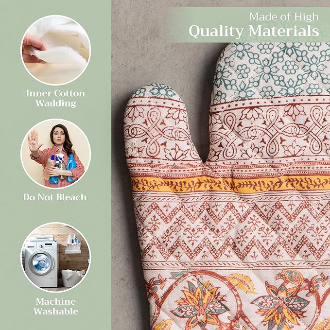 Maison d' Hermine Oven Gloves 100% Cotton Oven Mitt 7" x 13" with Loop Heat Resistant, BBQ, Cooking Gloves, Baking, Grilling, Kitchen, Handling Hot Pans (Pack of 1, Nila)