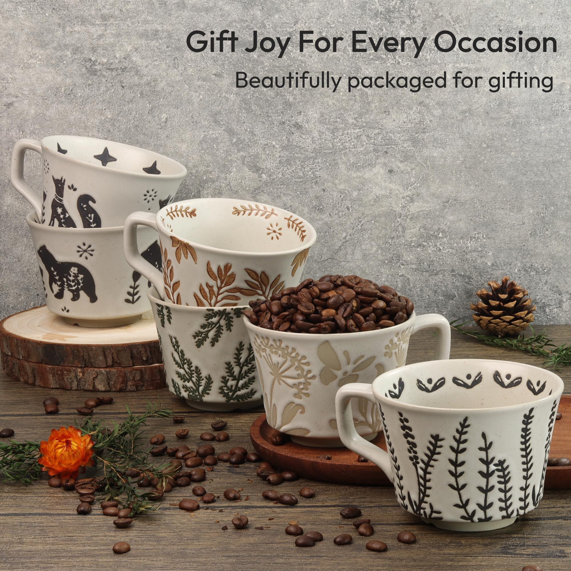 LINVIA 11 oz Ceramic Coffee Mug, Stoneware Teacup with Handle