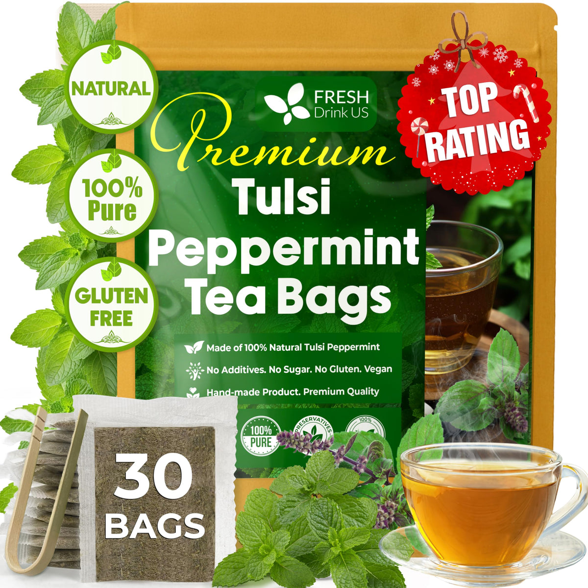 FreshDrinkUS, Premium Fenugreek Tea Bag, 30 Count, Pure, Caffeine Free