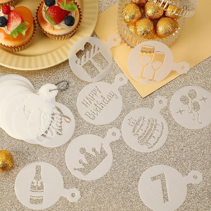 JULBEAR Birthday Cookie Stencils, 36 Pieces Reusable Coffee Decoration Stencils Templates Tools for Cookies Baking Painting Dessert Decoration DIY Birthday Party Decor