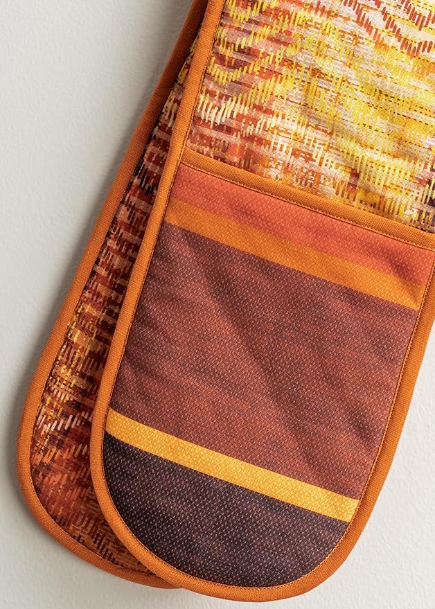 Maison d' Hermine Double Oven Mitts 100% Cotton 7"x35" Double Oven Mitt Heat Resistant BBQ Cooking Gloves with Loop, Baking, Grilling, Home, Kitchen, Handling Hot Pans (Thanksgiving Tartan)