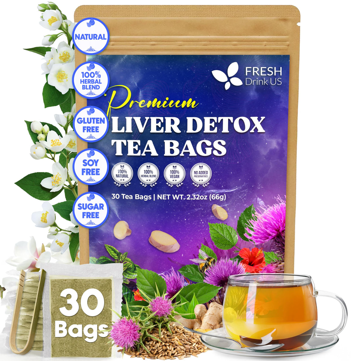 FreshDrinkUS, Premium Fenugreek Tea Bag, 30 Count, Pure, Caffeine Free