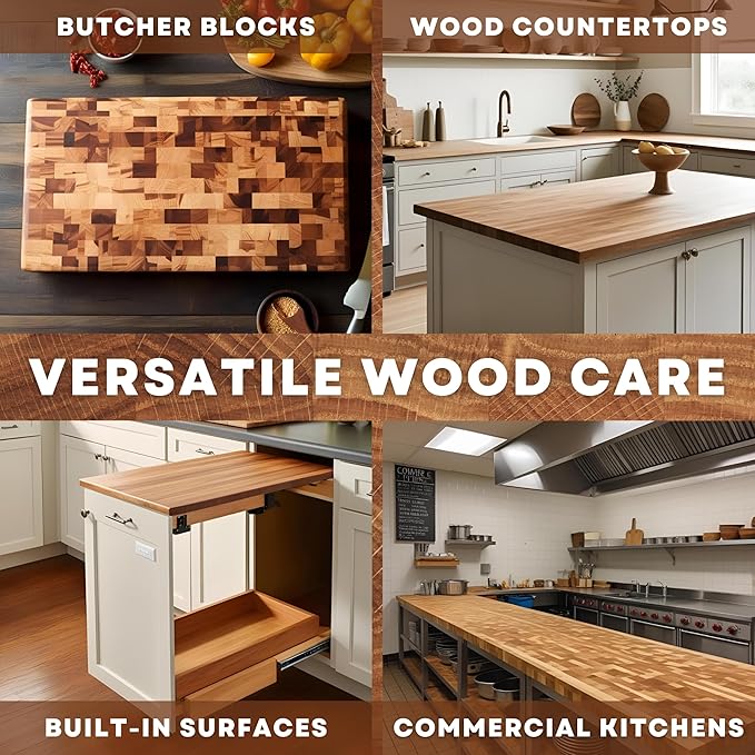 Butcher Block Maintenance Kit - Includes Cutting Board Oil, Wax (Large 8oz Size), Bench Scraper, Large Applicator, 2 Microfiber Cloths - Natural and Food Safe - Made in USA
