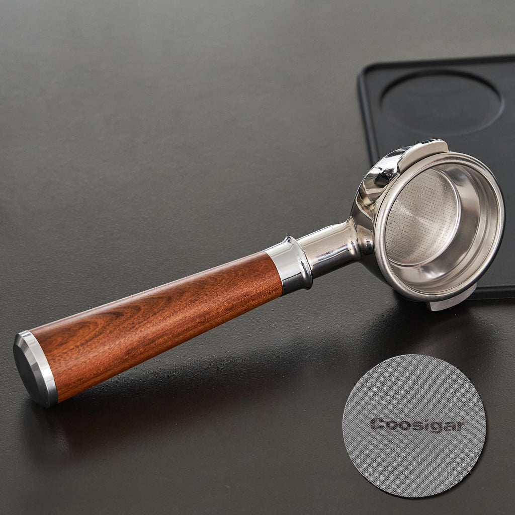 Coosigar 58mm Bottomless Portafilter | Fits for E61 Group Head 2 Ears machines| Stainless Steel portafilter and Mahogany Handle|Espresso Machine Accessories(Mahogany)
