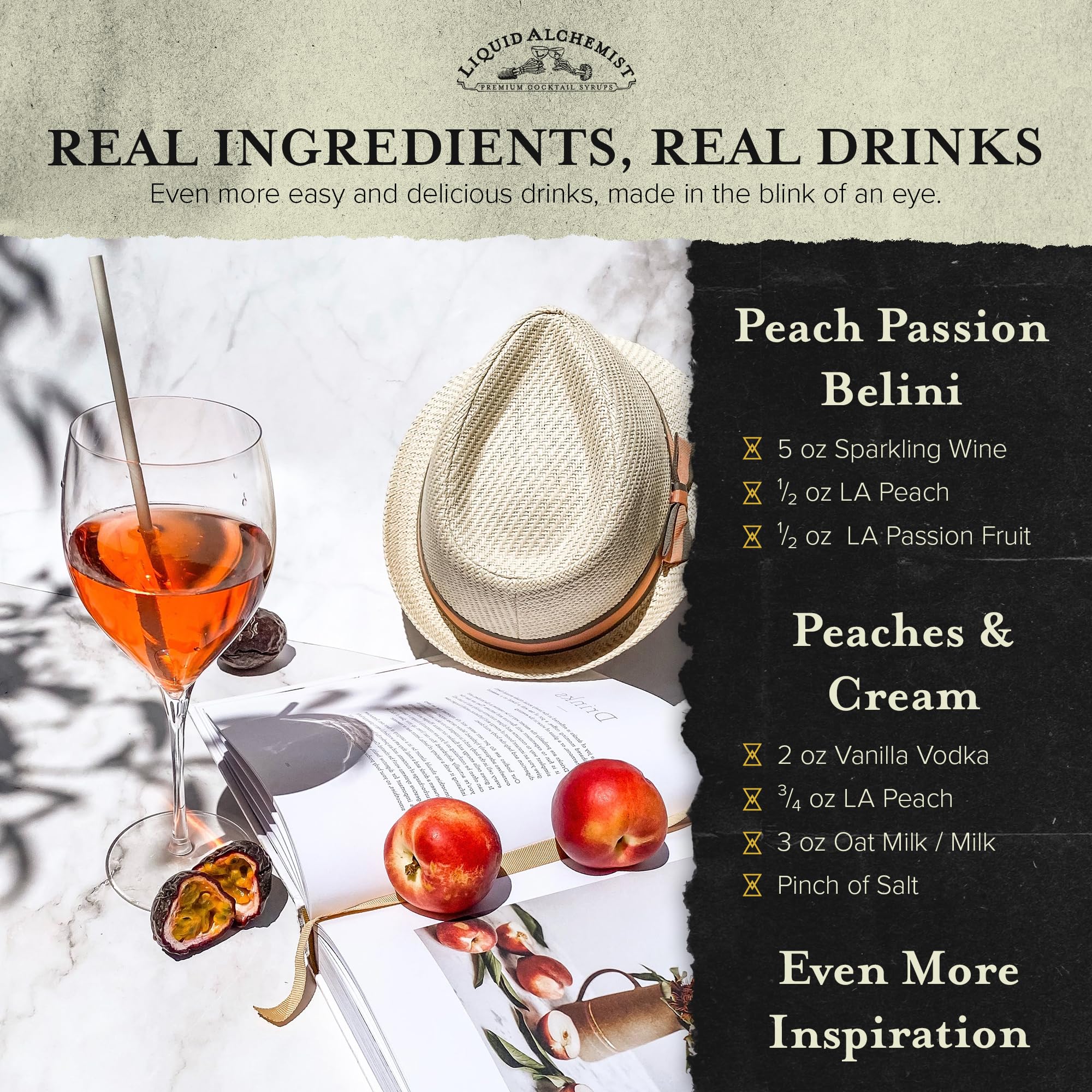 Liquid Alchemist Peach Syrup for Cocktails | Real Ingredients Make our Peach Syrup for Drinks a Perfect Bellini Mix | Small Batch, Non-GMO & Vegan | 25.4 oz Drink Mixer, Pack of 1