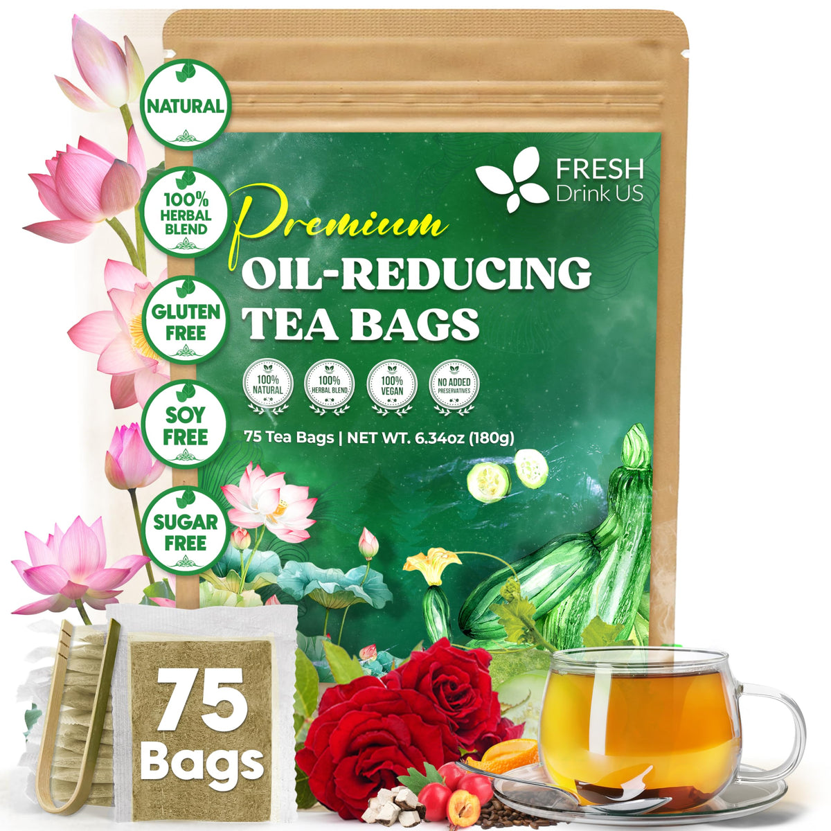 FreshDrinkUS, Premium Fennel Seed Tea, 75 Count, Pure, Caffeine Free