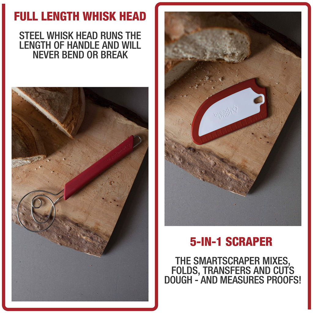Breadsmart Artisan Bread Whisk and Bench Scraper Duo - Essential Dough Mixer Tools - Sourdough Bread Baking Supplies