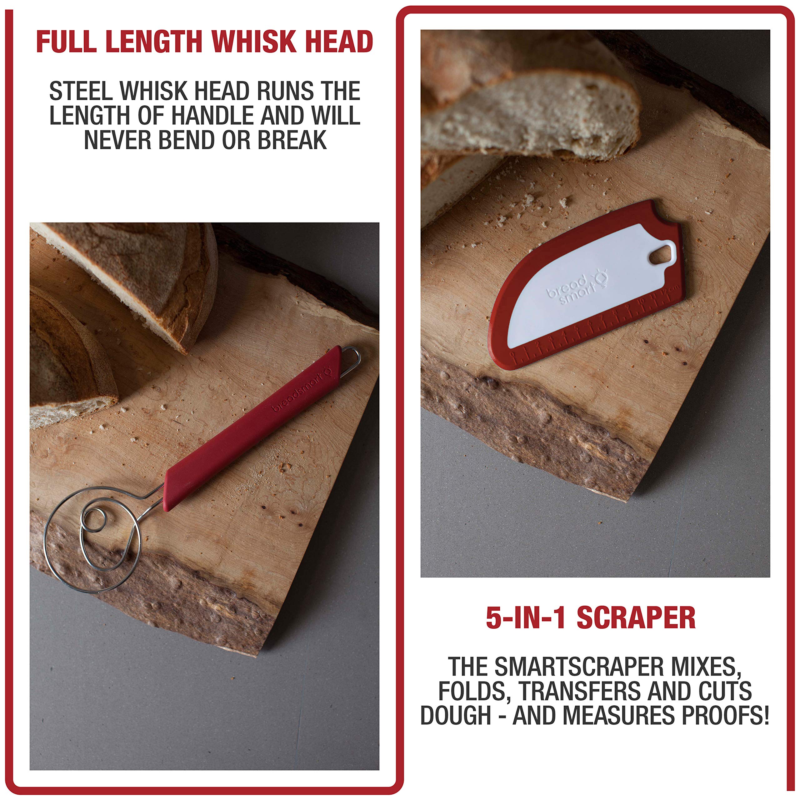 Breadsmart Artisan Bread Whisk and Bench Scraper Duo - Essential Dough Mixer Tools - Sourdough Bread Baking Supplies