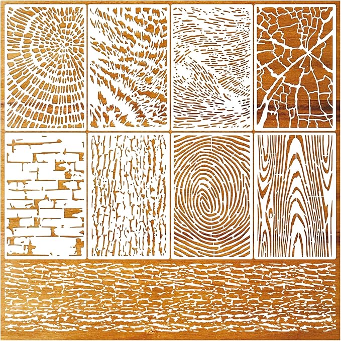 8 Pieces Stencils for Crafts Reusable Texture Spider Stencils Net Wood Grain Stone Spray Paint Layering Stencil Templates for DIY Scrapbook