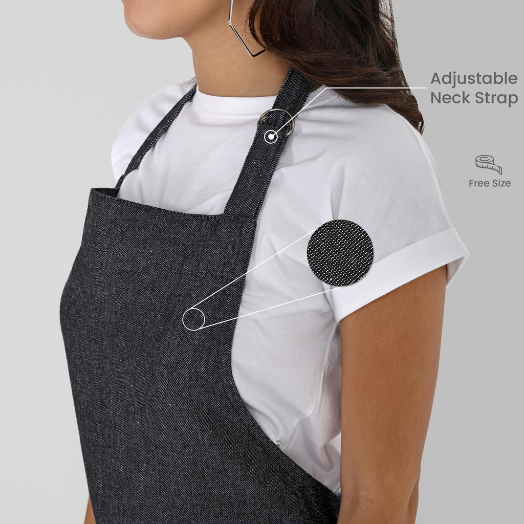 Mellow Buff Chef Aprons, Recycled Cotton Kitchen Apron with an Adjustable Neck with Long Ties, for cooking, baking (Charcoal 1 Pack)