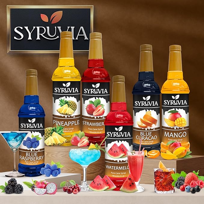 Syruvia Banana Flavored Syrup - 25.4 fl oz - Kosher Flavored Syrups, Gluten Free, No Coloring, Perfect for Drinks, Soda, Shakes, Cocktails, Desserts, and More.