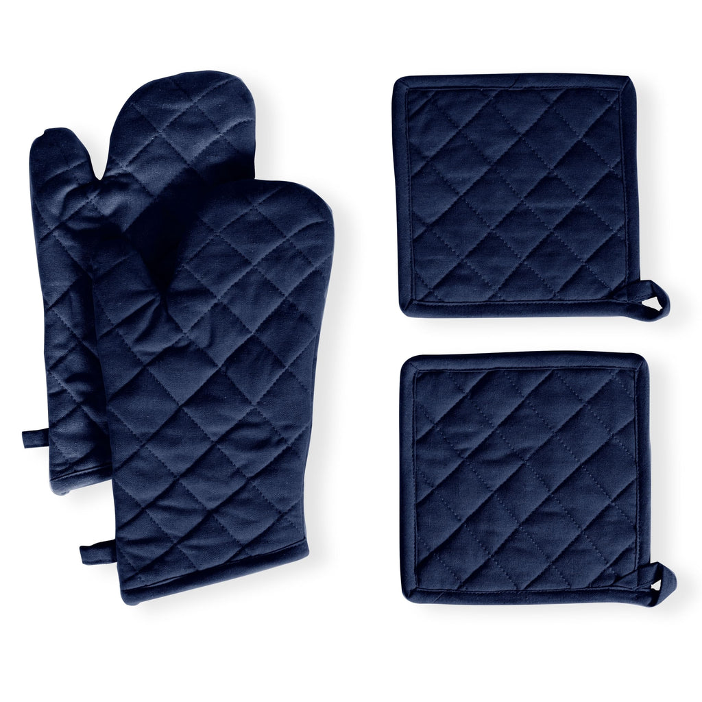Native Fab 4 Piece Set - 2 Oven Mitts & 2 Potholders, Heat Resistant, 100% Cotton, Quilted Design, Non-Slip Grip, Machine Washable, Ideal for Baking, Cooking, BBQ, Kitchen Protection - Navy Blue