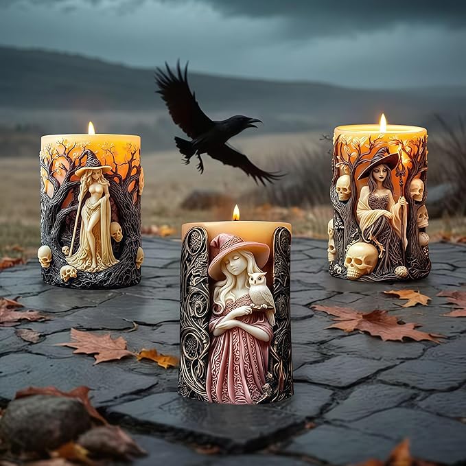 Witch Cylinder Silicone Candle Mold for Candle Making,Pillar Casting Silicone Molds for Resin Casting,Scented Candle, Soap,Silicone Molds for Home Decor,Resin Craft Gifts (D)